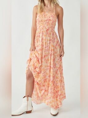 Free People Heat Wave Printed Maxi Dress in Dusk Coral M